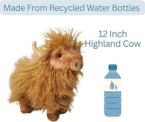Miniatura 6 de The Petting Zoo Highland Cow Peluche de peluche, regalos para niños, animales salvajes Onez salvaje, juguete de peluche de vaca de pie, 12 pulgadas