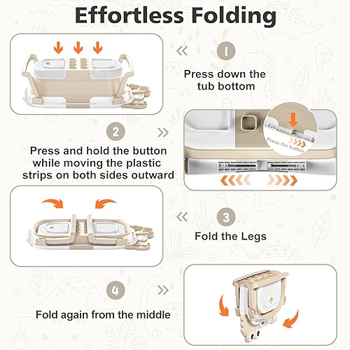 Miniatura 69 de MoreFeel Bañera plegable para bebé recién nacido con termómetro y 1 toalla con capucha y 1 cojín flotante suave, bañera de viaje portátil con Azul