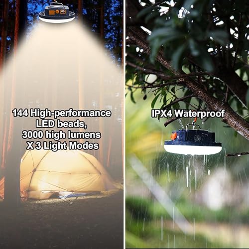 Miniatura 5 de Luz de campamento recargable de 10000 mAh con control de voz - 4000LM 3000K4500K6500K Linterna LED portátil, IPX4 impermeable para camping,