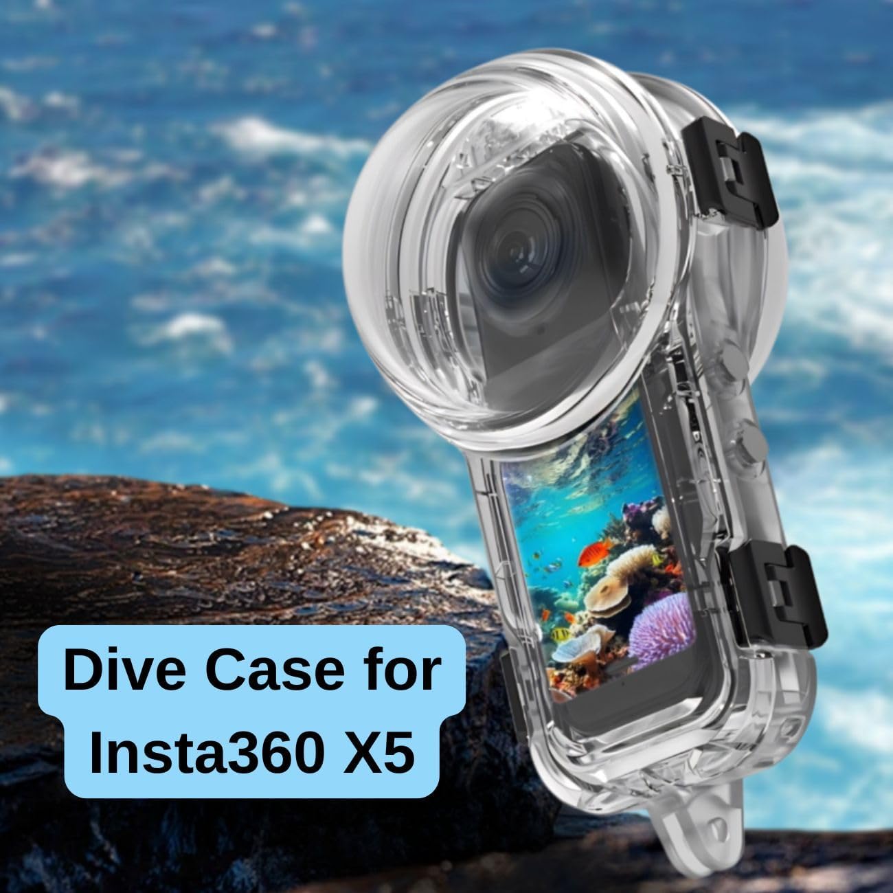 Fotoleey Waterproof Case for Insta360 X5 – 60m Dive Housing, with Carry Pouch & Anti-Fog Inserts – for Snorkeling, Swimming, Surfing – Shockproof, Leakproof Protection