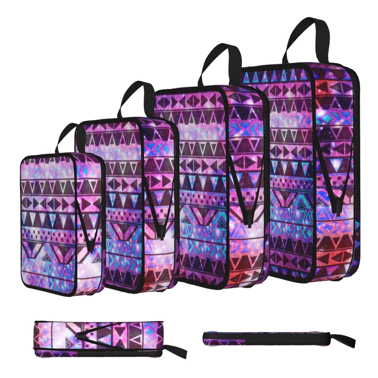 Esnaiuvcd Black Shiny Pattern Print 4 Set Compression Packing Cubes For Suitcases,Expandable Storage Bags Organizers