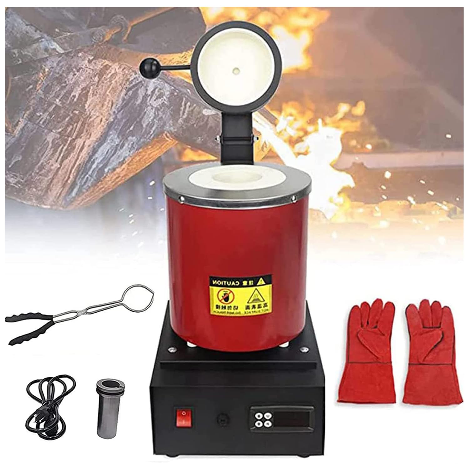 Elektryczny piec do topienia 1800 W, cyfrowy wytapiacz metali 1,150.0 °C do złota, srebra, miedzi, aluminium z tyglem grafitowym i narzędziami odlewniczymi