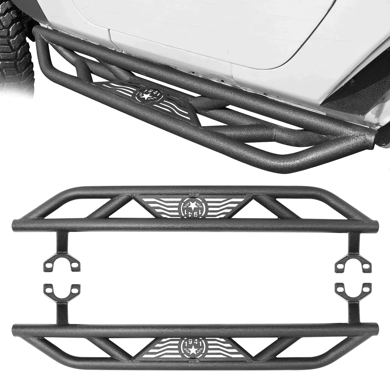 Running Board Nerf Bar Side Step Compatible with 2007-2018 Jeep Wrangler JK 2 Doors, All Steel Nerf Bar Paintable Step Plates (2pcs)