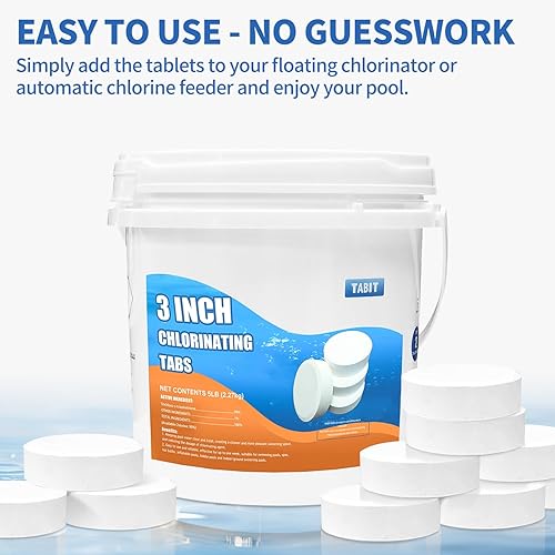 Miniatura 5 de Pastillas de cloro de 3 pulgadas y 5 libras, TABIT - Pastillas de cloración de larga duración para piscina, de disolución lenta, Tri-Cloro para