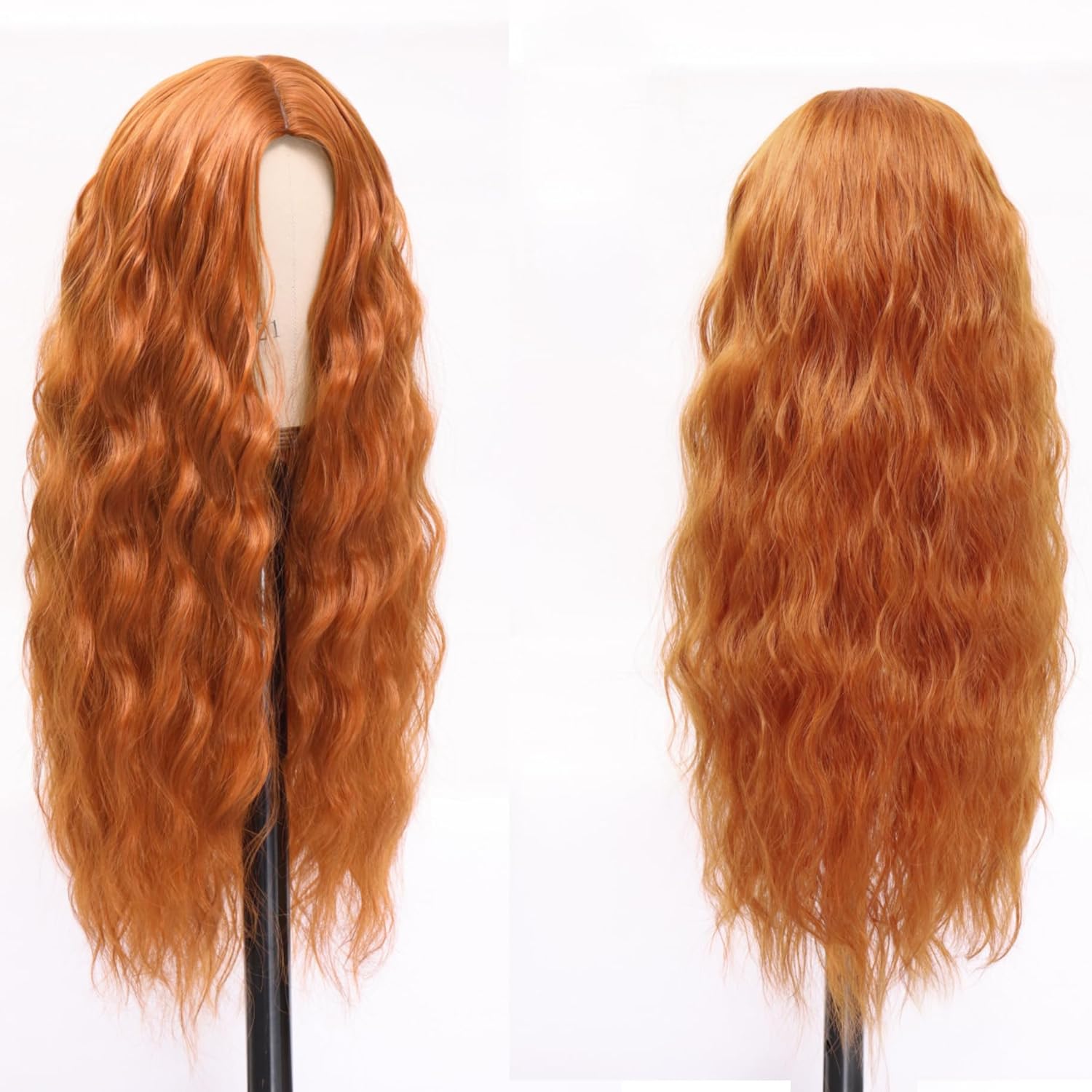 30 Inch Ginger Wig Long Wavy Orange Wigs for Women Curly Copper Auburn Wig Middle Part Synthetic Heat Resistant Fiber Reddish Brown Wigs for Cosplay Halloween Christmas Gifts Party Daily Use