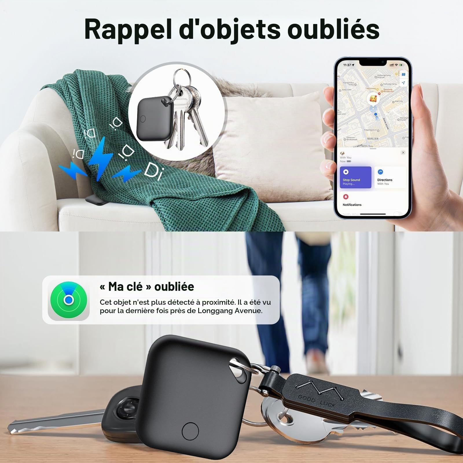 Air Traceur Tag Lot de 4[Certifié Apple MFi], Smart Tag Tracker Compatible avec Apple Localiser (iOS Uniquement), Batterie Remplaçable, Localisateur D'Objets pour Valises Portefeuilles Clés Sacs
