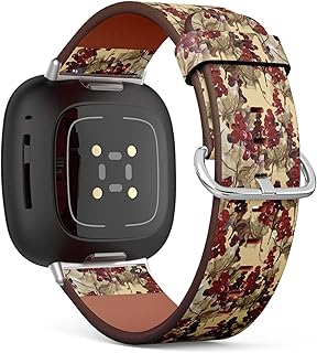 CJBROES Replacement Leather Watch Band, Compatible with Fitbit Versa 3 and Fitbit Sense of Wristband Bracelet Accessory - red Currant
