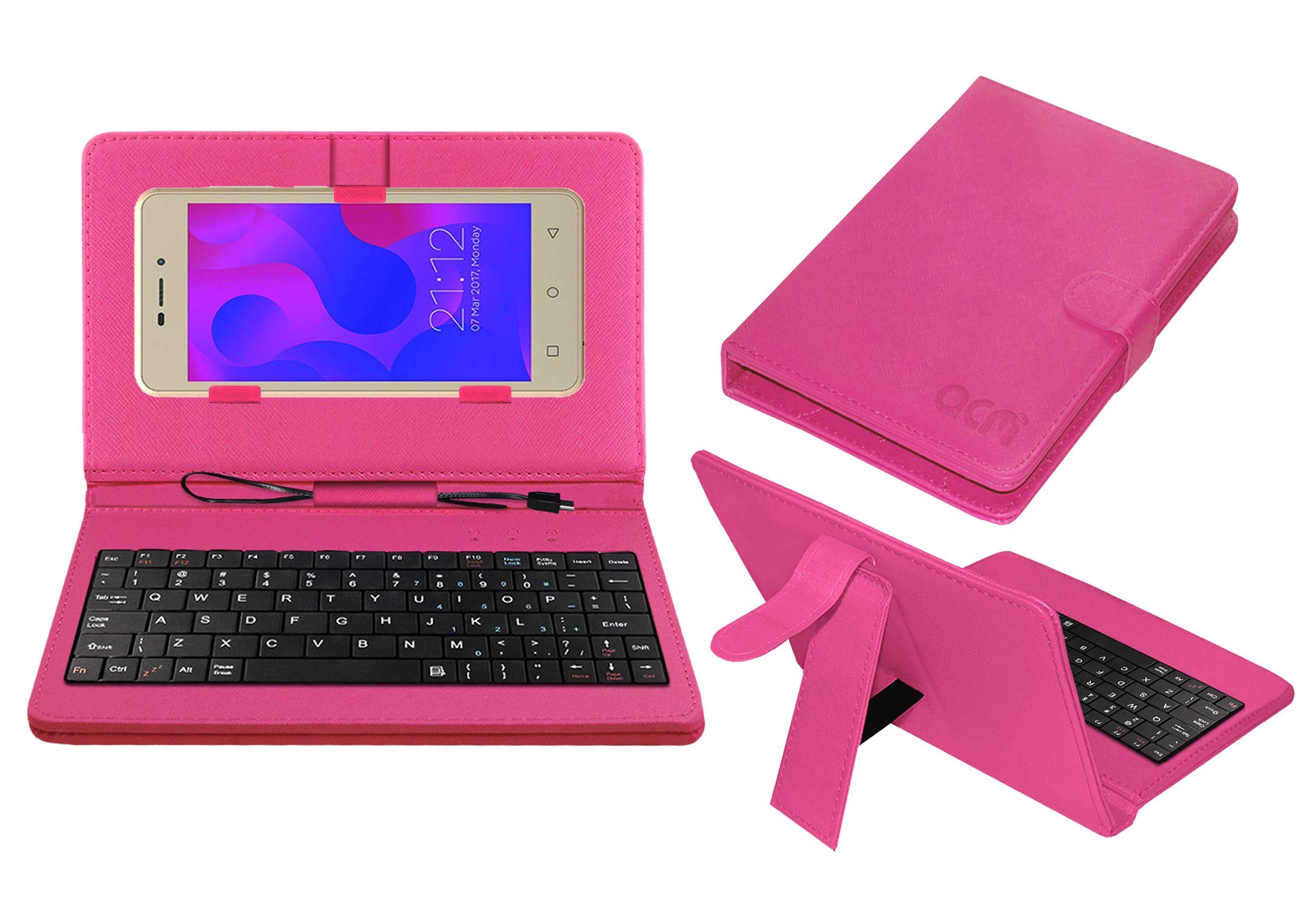 ACM Keyboard Case Compatible with Zen Admire Sense Mobile Flip Cover Stand Plug & Play Device for Study & Gaming Pink