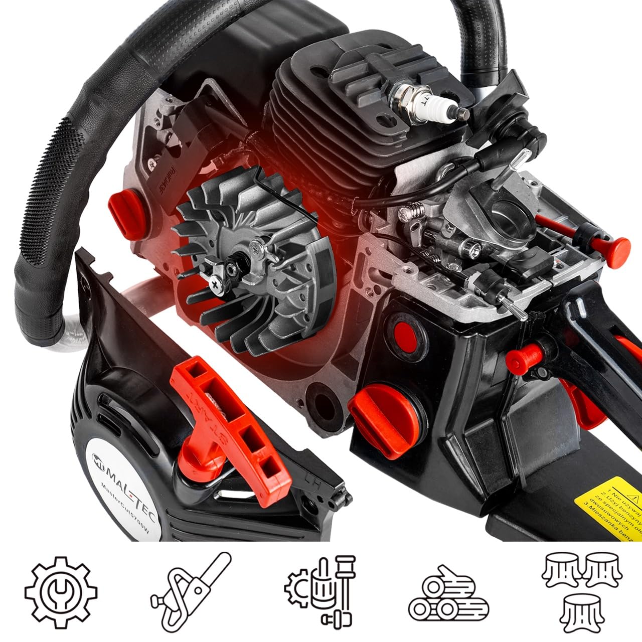 MalTec Benzin- Motorsäge- Kettensäge MasterCut5700W | 5,7PS | 58CC | 2x Ketten und 2x Schwerten