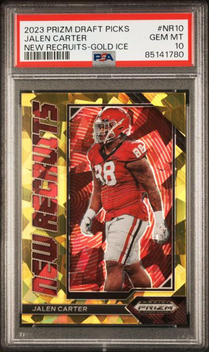 Graded 2023 Panini Prizm Draft Picks Jalen Carter #NR10 New Recruits-Gold Ice Rookie RC Football Card PSA 10
