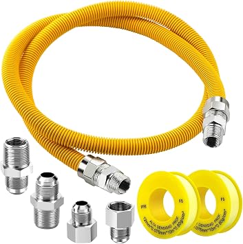 Puxyblue [2026 NEW] 48" Flexible Gas Line Kit for Dryer Stove Range Flexible Stainless Steel Gas Dryer Kit - 5/8" OD1/2" ID Dryer Gas Line with Connector 3/4" FIP & 1/2" MIP & 3/4" MIP Fitting