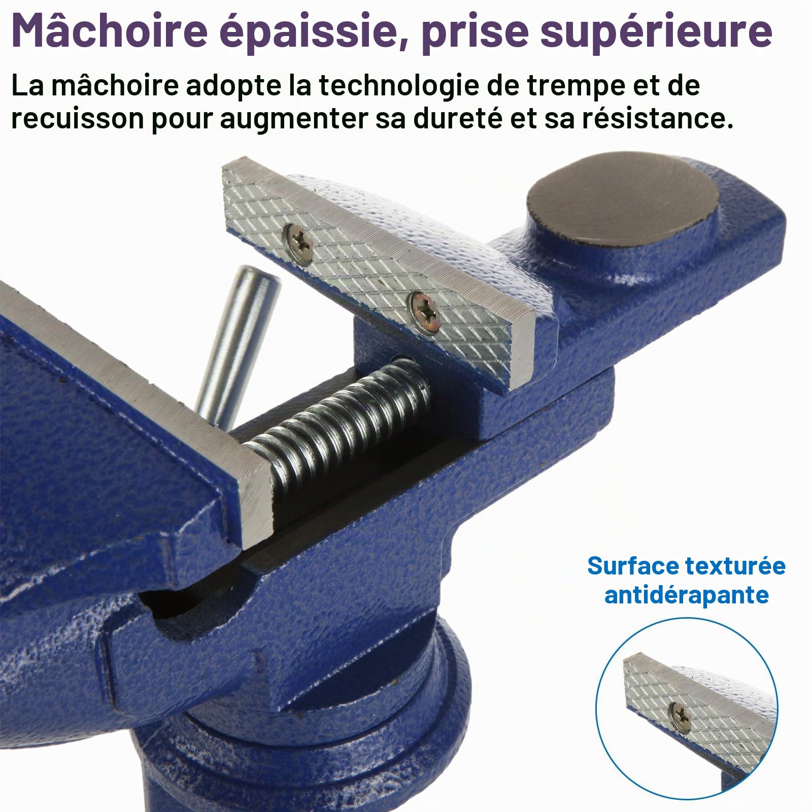 Étau rotatif 70 mm avec 4 coussinets en caoutchouc et gants - Mini étau de table pour établi de petits travaux, art, fabrication de bijoux
