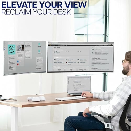 Vista 51 de VIVO Soporte de escritorio para monitor ultra ancho doble, soporte de acero totalmente ajustable, capacidad para 2 pantallas de computadora de hasta