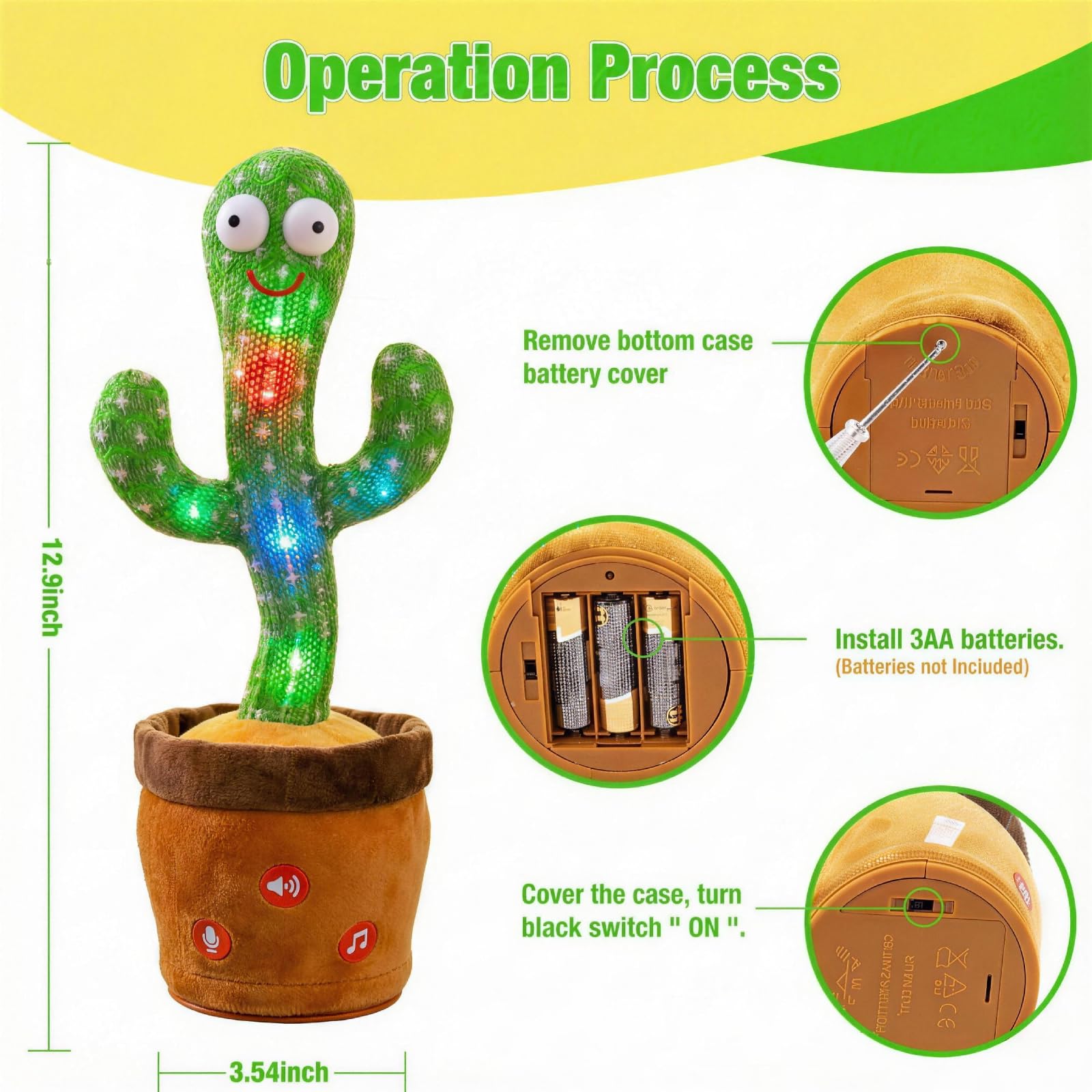 Ayeboovi Dancing Talking Cactus Baby Toy Mimicking Recording Cactus Toy Repeats What You Say 120 Songs Toddler Toys Gifts for Kids Birthday Gifts for 3 4 5 6+ — view 8