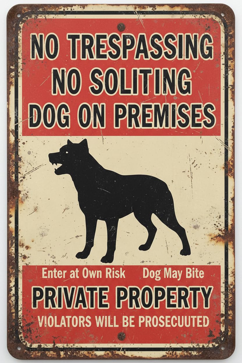Wall Decor Beware Of Dog Sign No Trespassing Sign No Soliciting Dog On Premises Poster Vintage Warning Metal Tin Sign Do Not Enter For Fence Yard Gate 8x12 Inch Signs Aluminum Plates Printed
