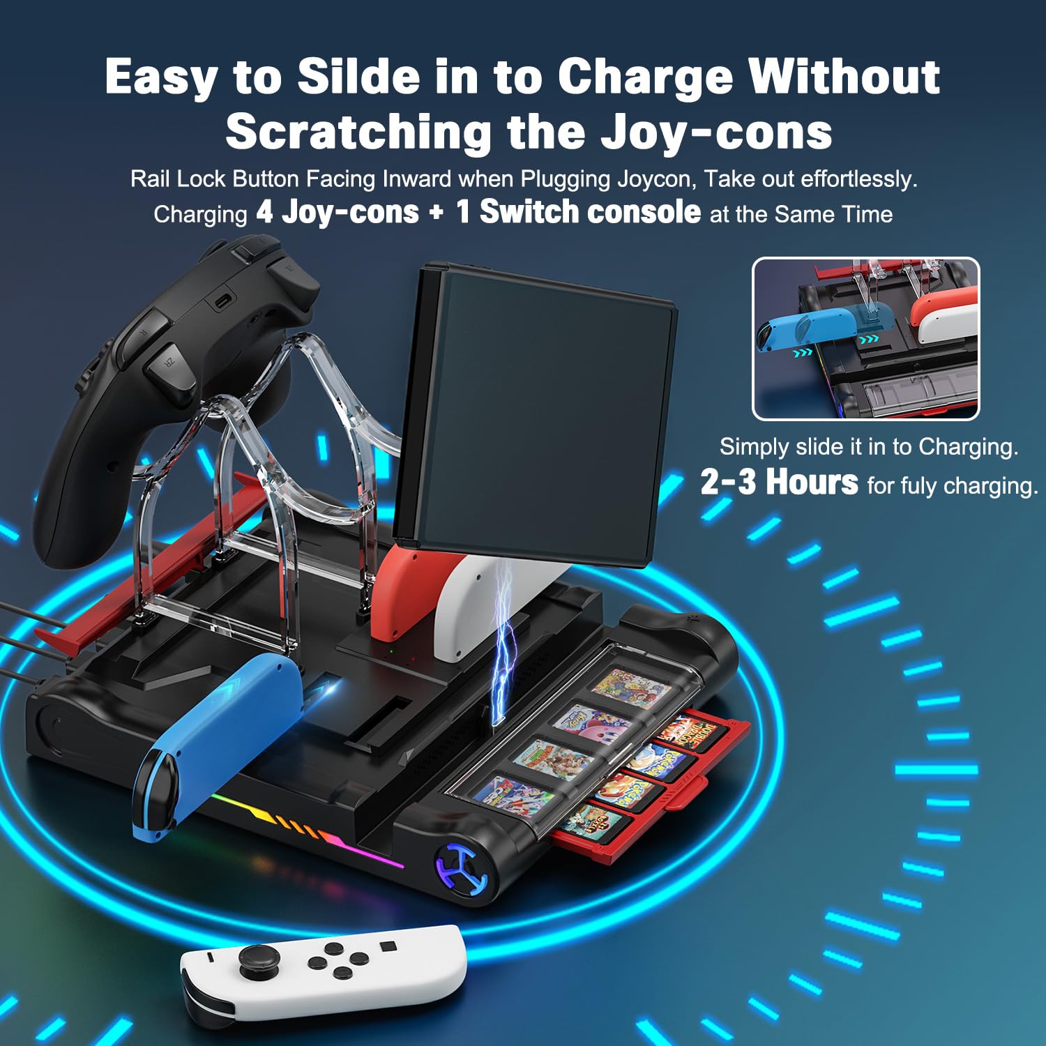Dock Switch 4K Super Proiezione, Base di Carica Multifunzione, 8 Posti Giochi, 3 USB 3.0/Type-C, Supporto 4 Joy-Con/Pro Grips, RGB, Protegge la Vista Bambini