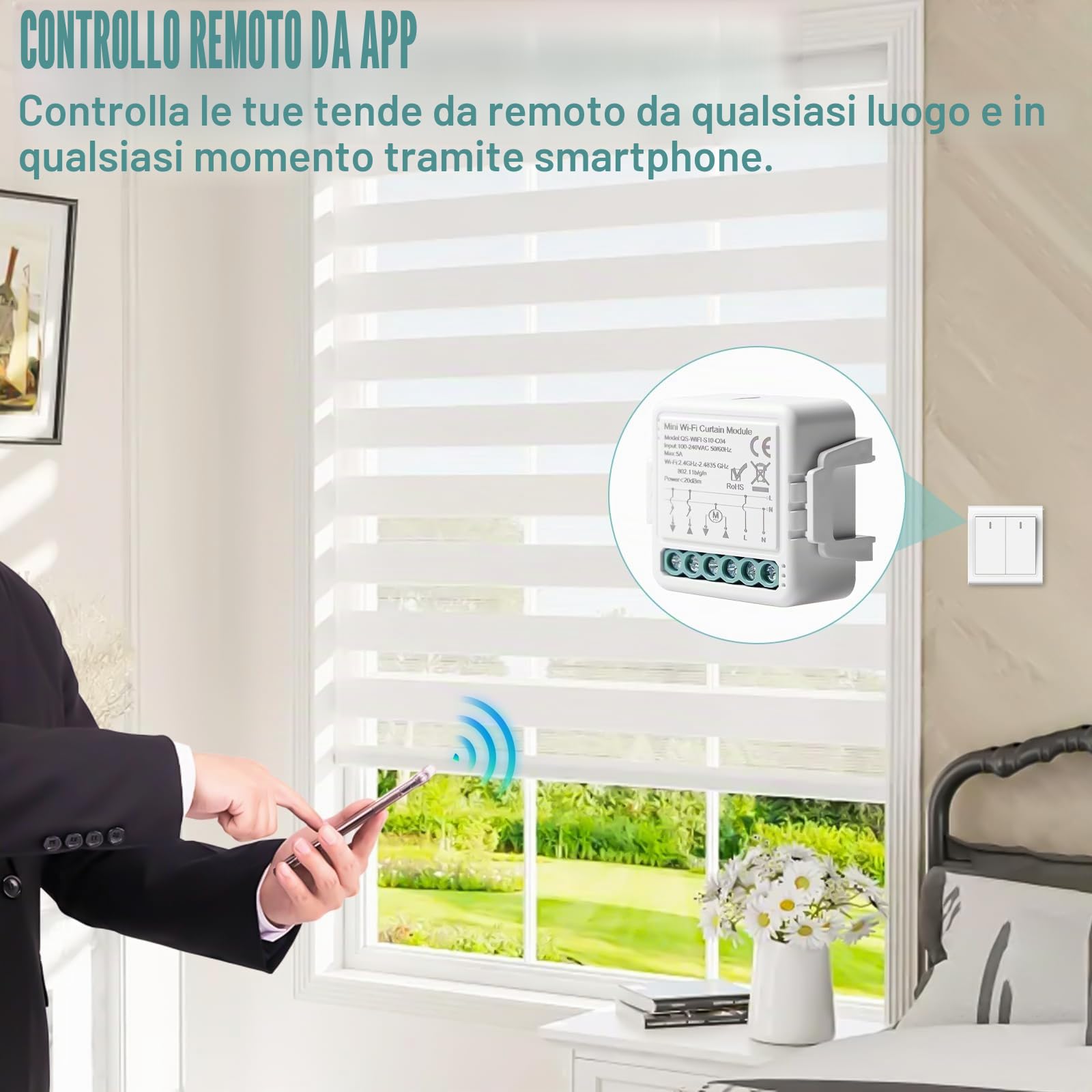 Tuya WiFi, interruttore per tapparelle, modulo per tapparelle, 2,4 GHz, controllo Alexa Smart, controllo app per tapparelle, funzionamento con Alexa/Google Home, 4 pezzi