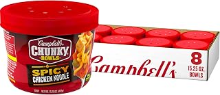 Campbell's Chunky Spicy Chicken Noodle Soup, 15.25oz Microwavable Bowls, Case of 8 - 14g Protein, Bold Chili Heat