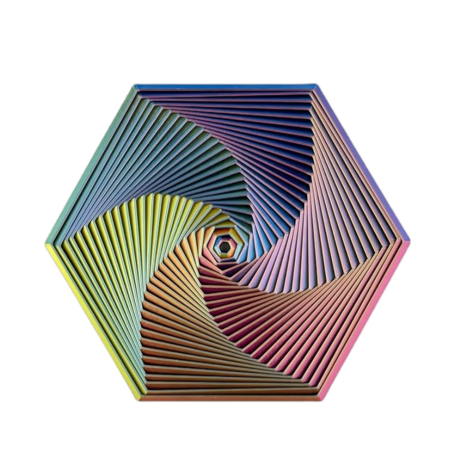 12.5cm/4.9inch 3D Spiral Visual Design Relieve Anxiety Hexagon Spiral Sensory Toy Iridescent Fractal Fidget Toy for Autism Anti Release Rtress Pocket Size Desk Toys for Adults Kids (Red,Blue,Yellow)