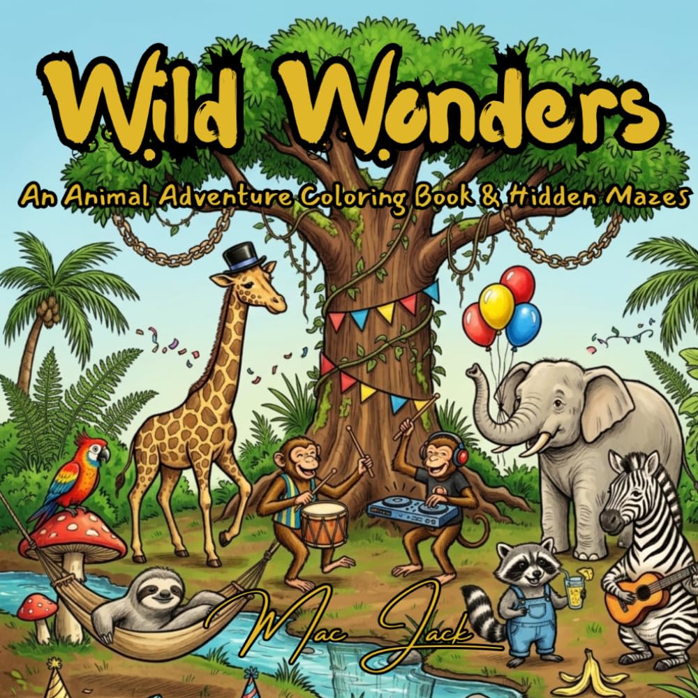 Wild Wonders: An Animal Adventure Coloring Book & Hidden Mazes