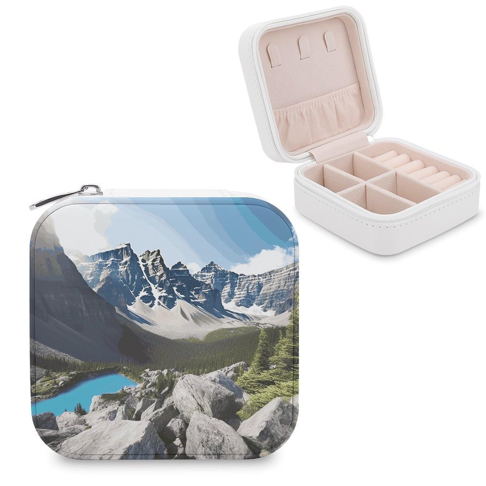 MUSM Mountains Travel Jewelry Case Personalized PU Leather Jewelry Boxes for Women Small Portable Jewelry Organizer Box Cute Trinket Box for Necklaces Rings Earrings & Gifts