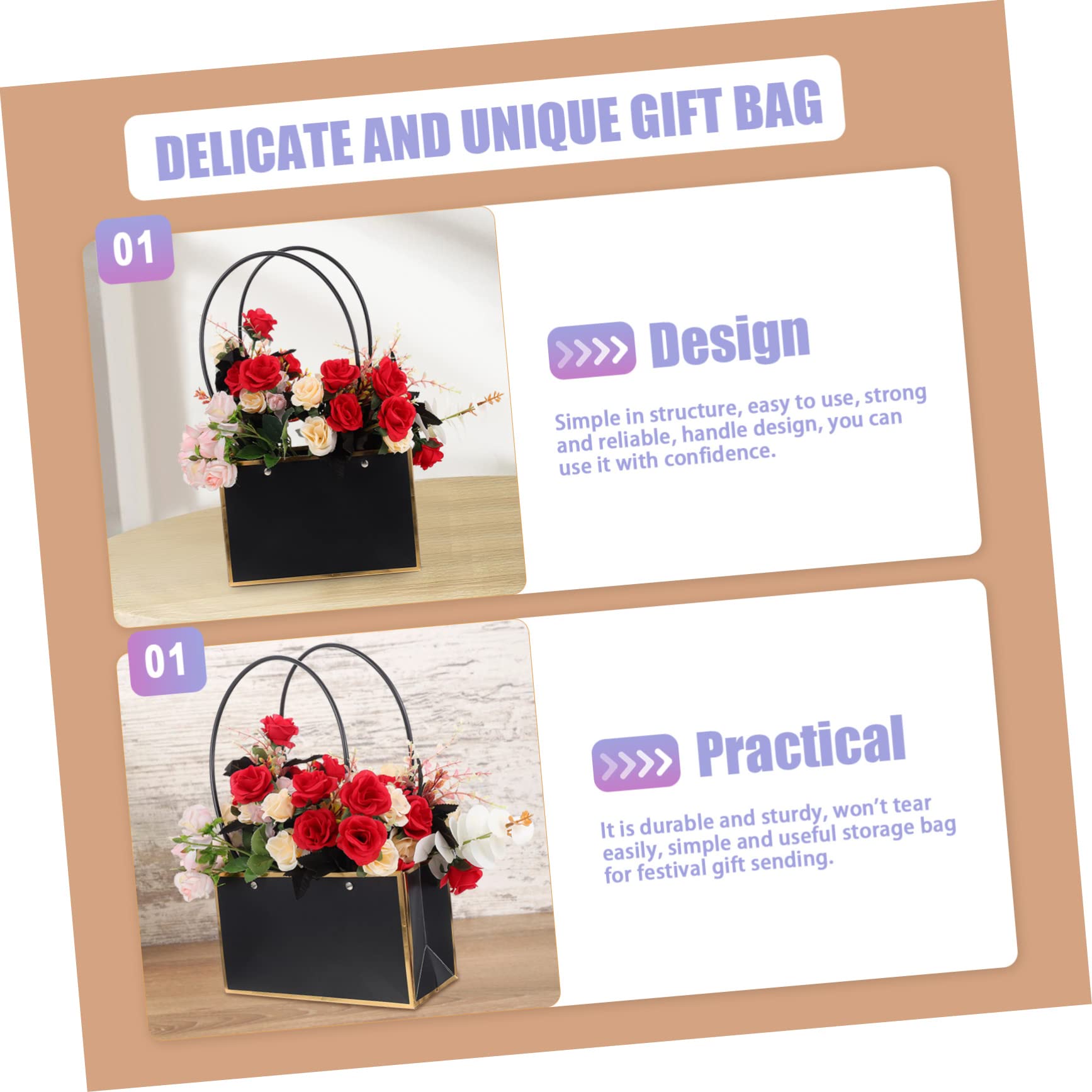 COLLBATH 10pezzi Borse Per Bouquet Con Sacchetti Per Fiori Porta Bouquet Kraft Nero Con Regali e