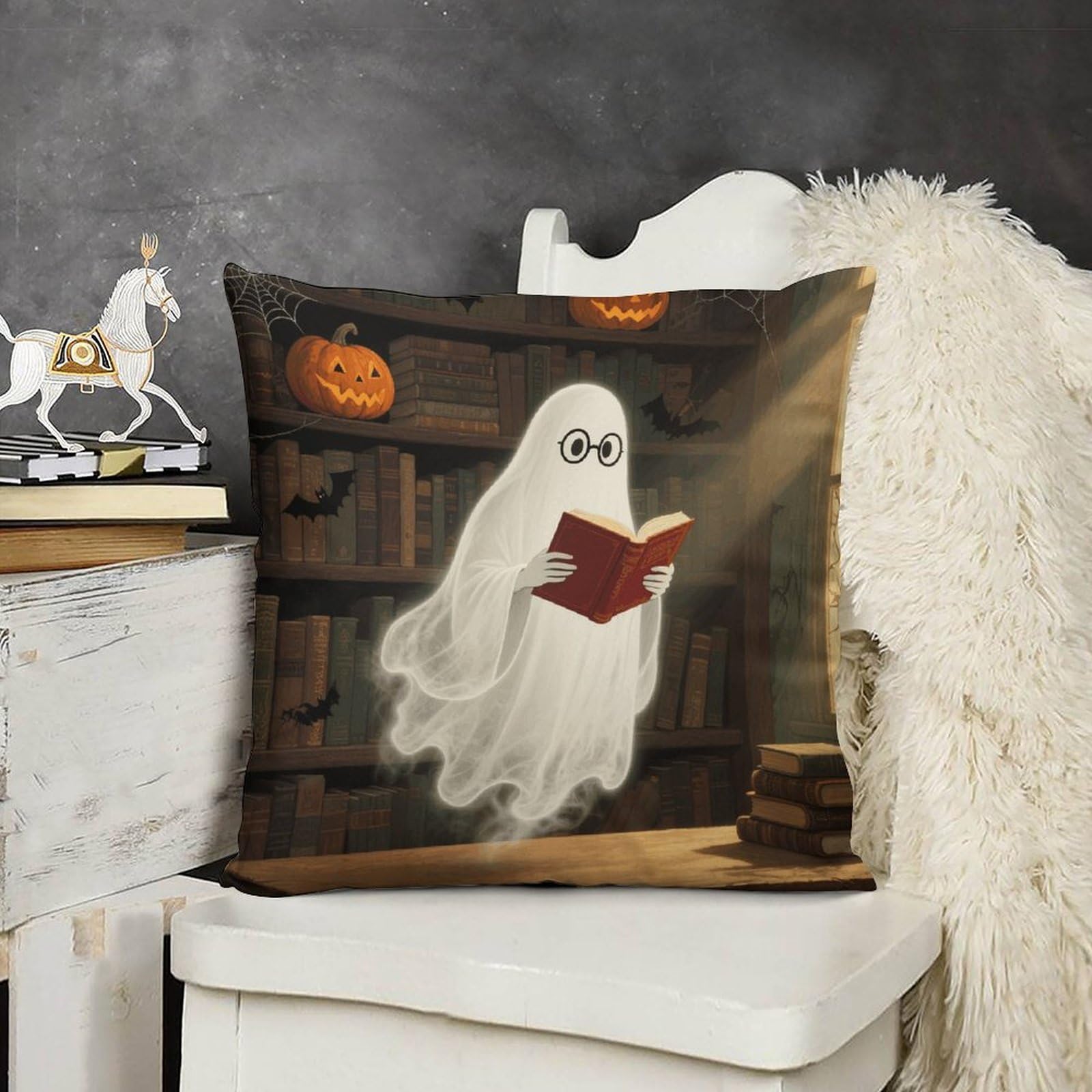 FodPand Boho Farmhouse Halloween Spooky Ghost Pillow Covers with Hidden Zipper 18x18 Soft Plush Cushion Cover Decorative Throw Pillow Cases for Couch Bed Sofa Living Room Indoor Outdoor Home Decor