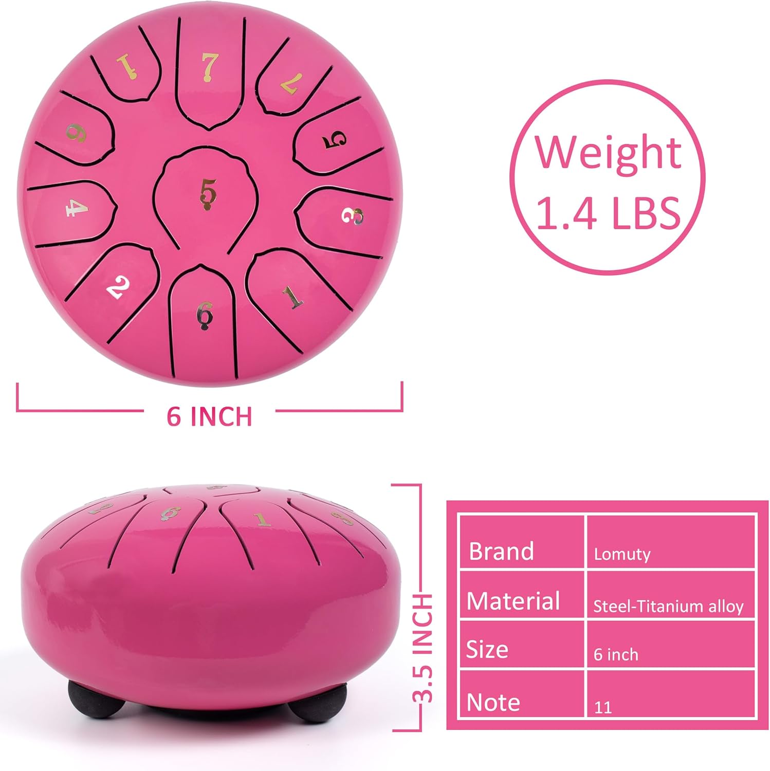 Steel Tongue Drum 6 Inch 11 Notes,Rain Drum for Outside Garden,C Major Tongue Drum Rain Chime Outside for Meditation Yoga Beginner(Pink)