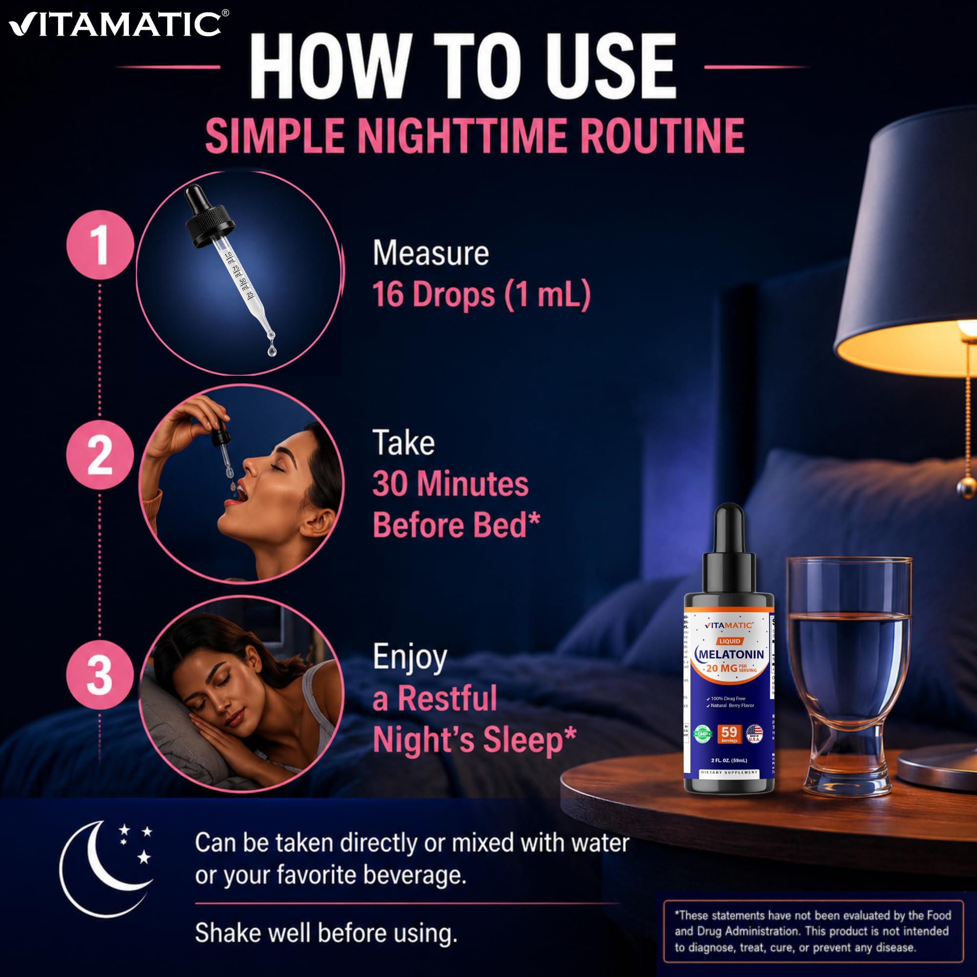 Vitamatic Liquid Melatonin 20 mg, Natural Berry Flavor, 2 fl oz, 2 Pack — Amazon image 3