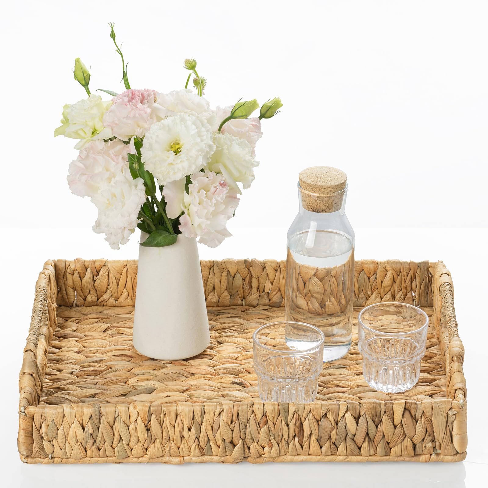 Photo 1 of **UNTESTED**
Rectangle Wicker Scalloped Serving Tray with Handles - Seagrass Handwoven Trays,Water Hyacinth Tray for Home Decor and Living Room, Dining Table, Bathroom Organizing, 17.3" L x 13.4" W x 3.6" H