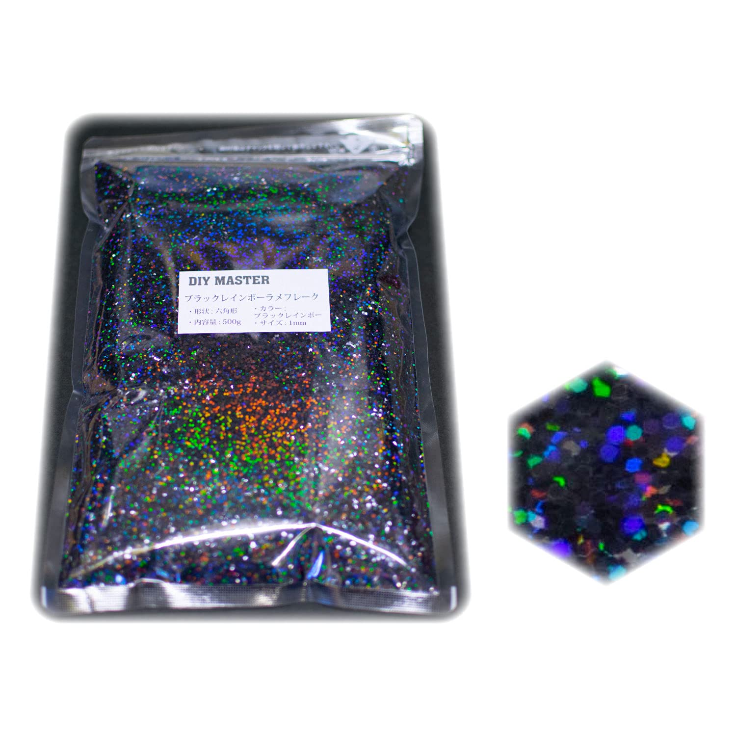 DIY MASTER ブラックレインボー ラメ フレーク スクウェア 1mm 500g Amazon | DIY MASTER ブラックレインボー ラメ フレーク 1mm 500g