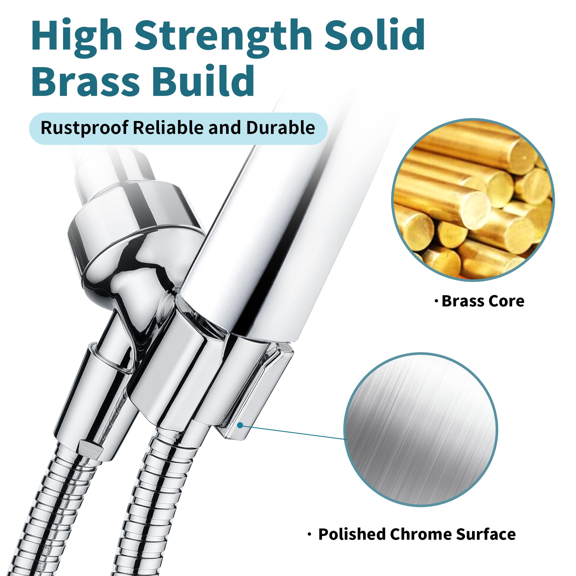 BRIGHT SHOWRS - Soporte de brazo de ducha de metal para cabezal de ducha de mano, soporte de cabezal de ducha ajustable con soporte de gancho de pared universal, cromado