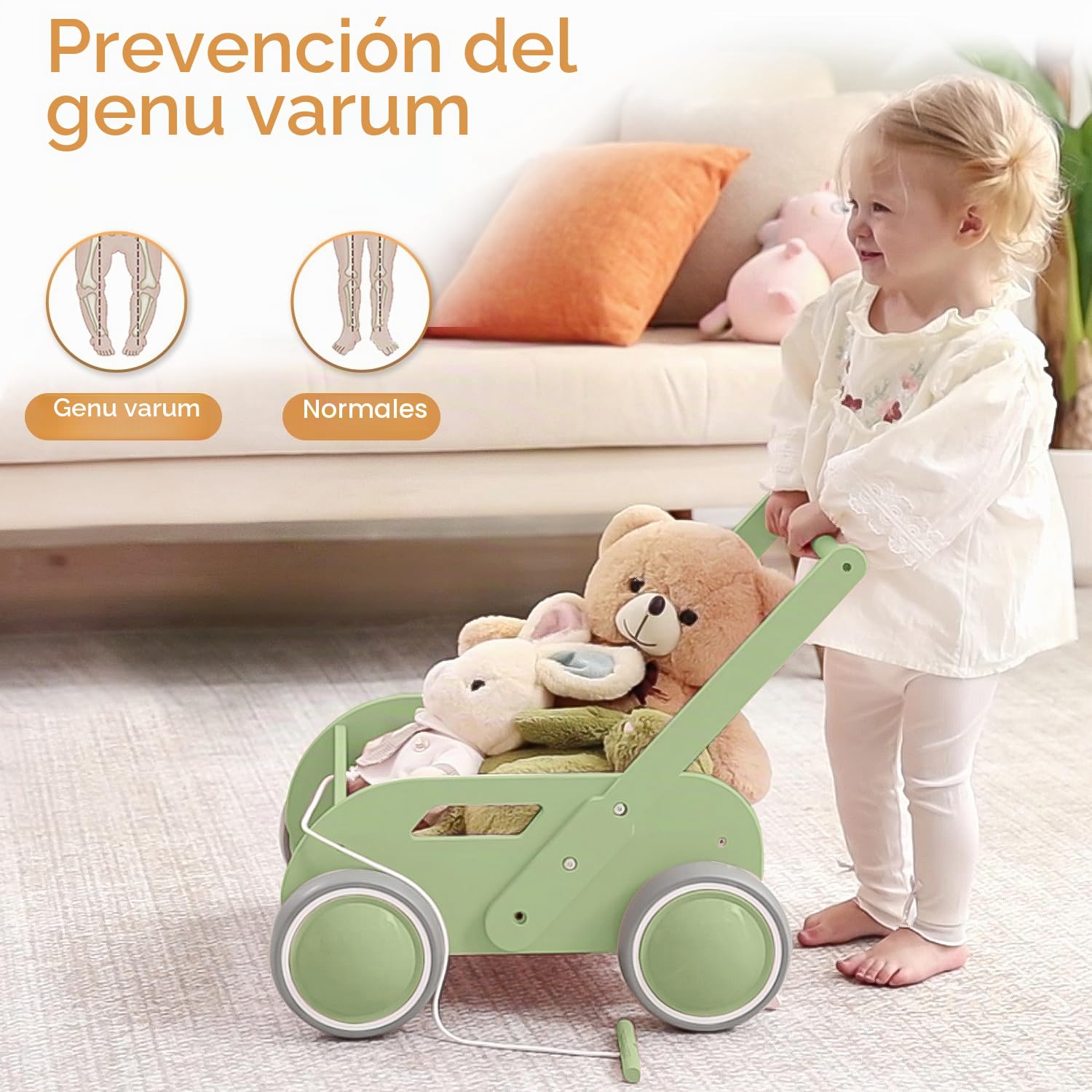 Andador Madera Bebé, Caminador Bebé para Niños y Niñas, Andadores para Bebes con Espacio de Almacenamiento, Regalo para Cumpleaños Navidad, Verde