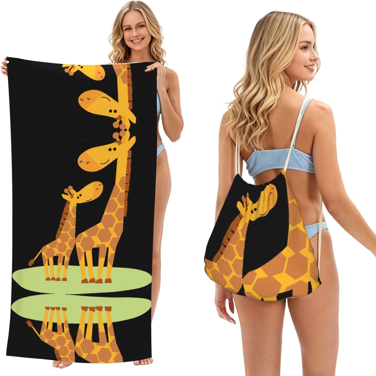 EZDLOWVBA Giraffe Print Beach Towel Backpack 2 In 1 Summer Large Lightweight Beach Towel - Multifunctional Ship Pattern Towel Bag For Storage,Sport