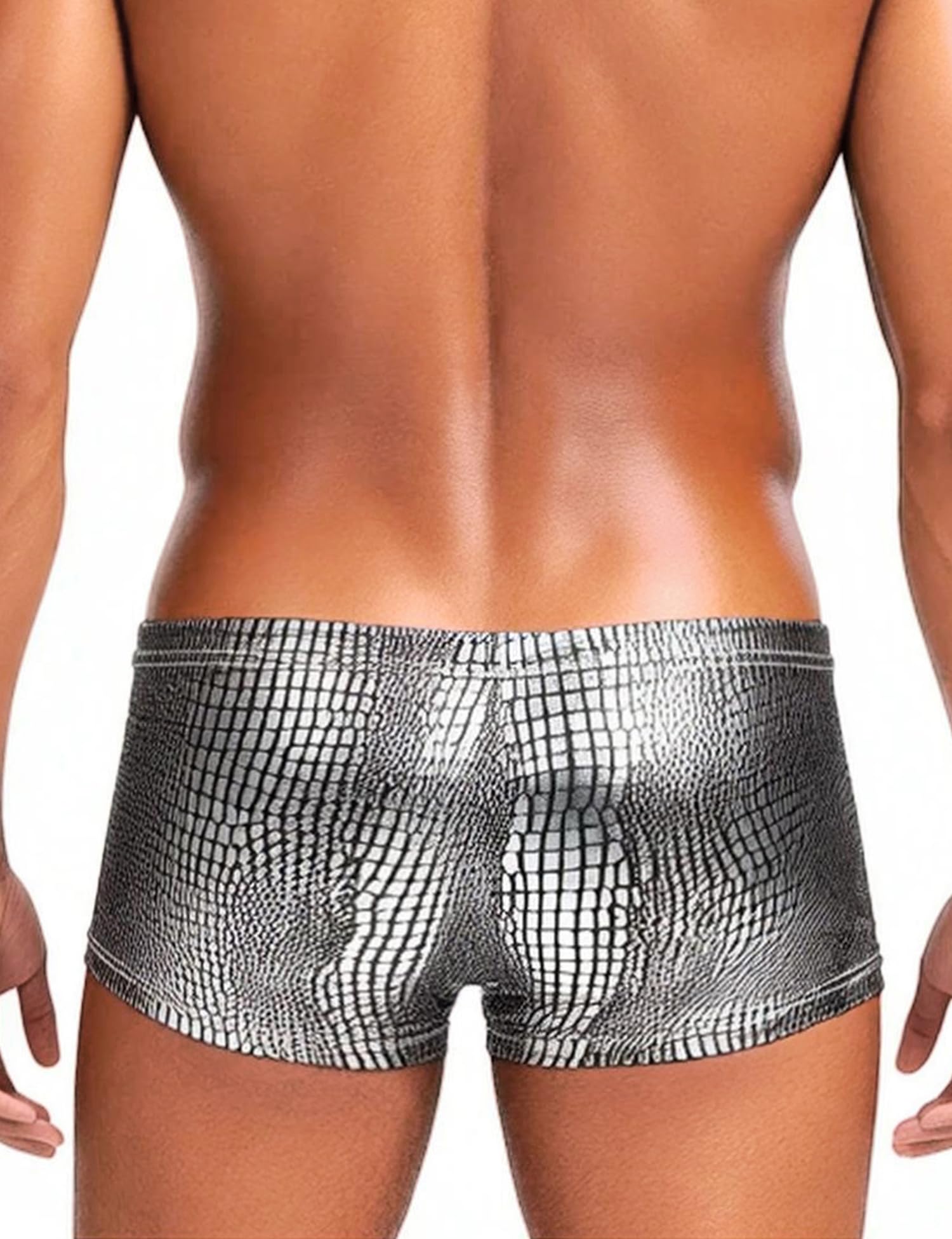 ohyeahlady Boxer Uomo Sexy Elasticizzati Pelle PU Biancheria Intima a Vita Bassa con Tasca a U, Tessuto Lucido Effetto Coccodrillo Confortevole e Resistente