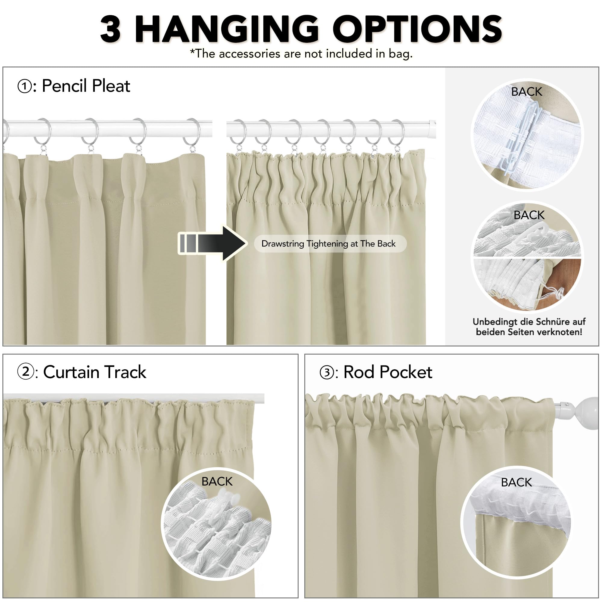 Deconovo Blackout Curtains Bedroom 2 Pieces Thermal Insulated Blackout Curtains Modern Interior Window Drapes W117xH229CM Beige - 5