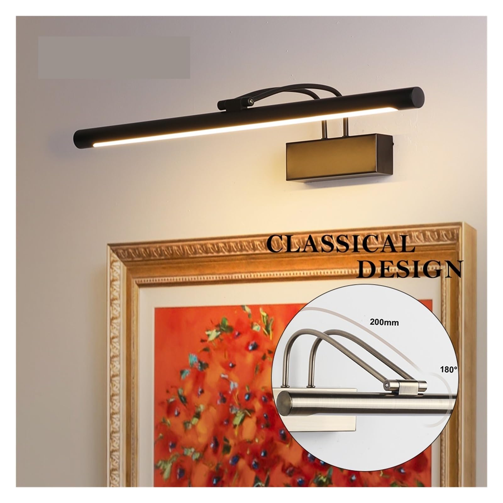 Oświetlenie ścienne LED do łazienki, czarne, miedziane, do wnętrz, nowoczesne, 8W Pełne pokrycie(Warm 2700-3500K,Copper 300mm)