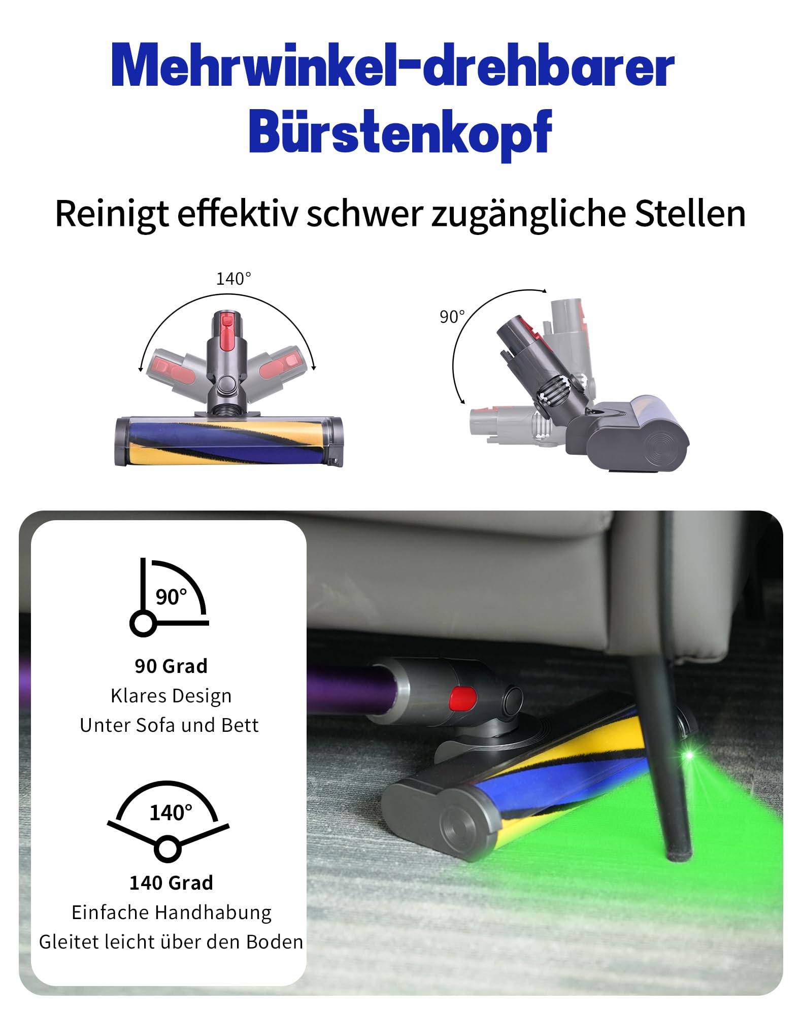 Ersatzteile Bürste für Dyson V7 V8 V10 V11 V15 Staubsauger Zubehör Bodendüse für Dyson Aufsatz mit LED-Leuchte Softwalze Ersatzbürste für Hartböden
