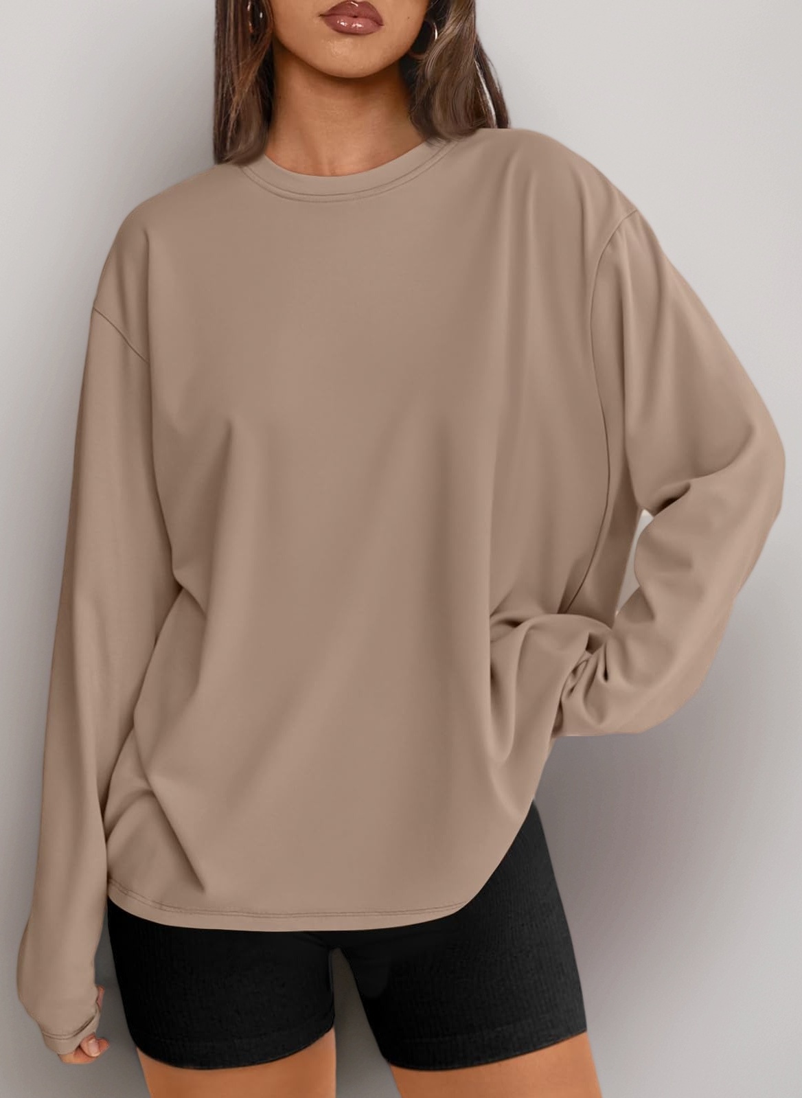 Trendy Queen Womens Oversized Long Sleeve T Shirts Basic Crewneck Tee Fall Tops Casual Workout Fashion Casual Y2K Clothes