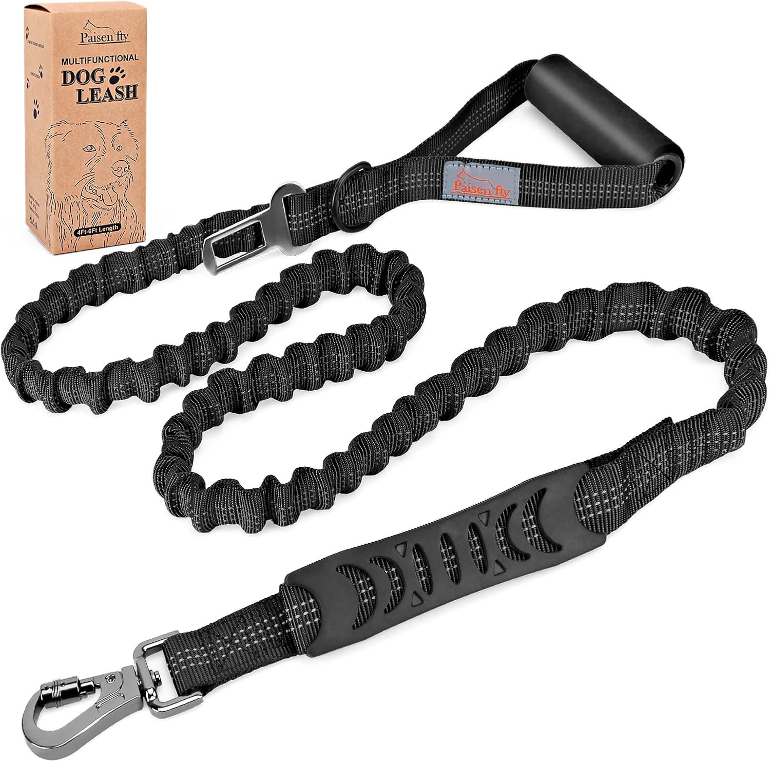 Paisen fty 4-6 Feet Heavy Duty Bungee Leash for Medium and Large Dog Breeds, Elastic Outdoor Dog Leash with Durable and Comfortable Dual…