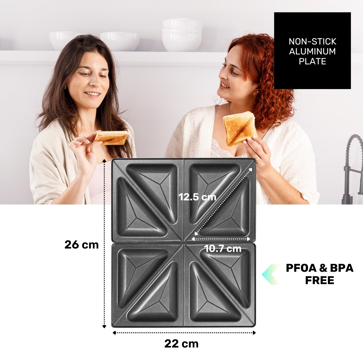 Taurus - Sandwichmaker MySandwich Family 1200 W | 4 Sandwiches | Antihaft-Aluminiumplatten 26 x 22 cm | Schnellaufheizung | Kabelfach | BPA-frei