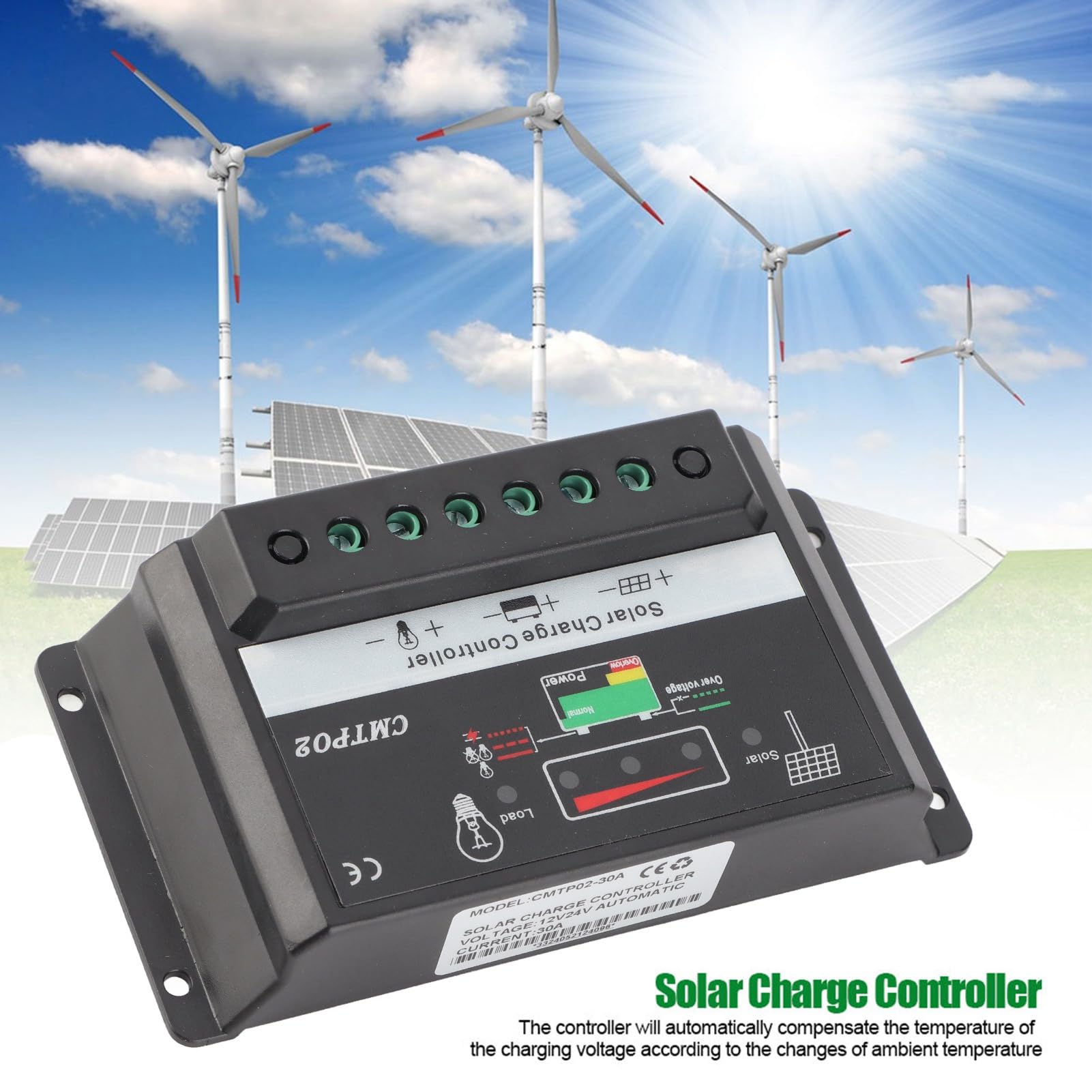 Regolatore di carica per pannello solare di sicurezza portatile 30A 12/24V