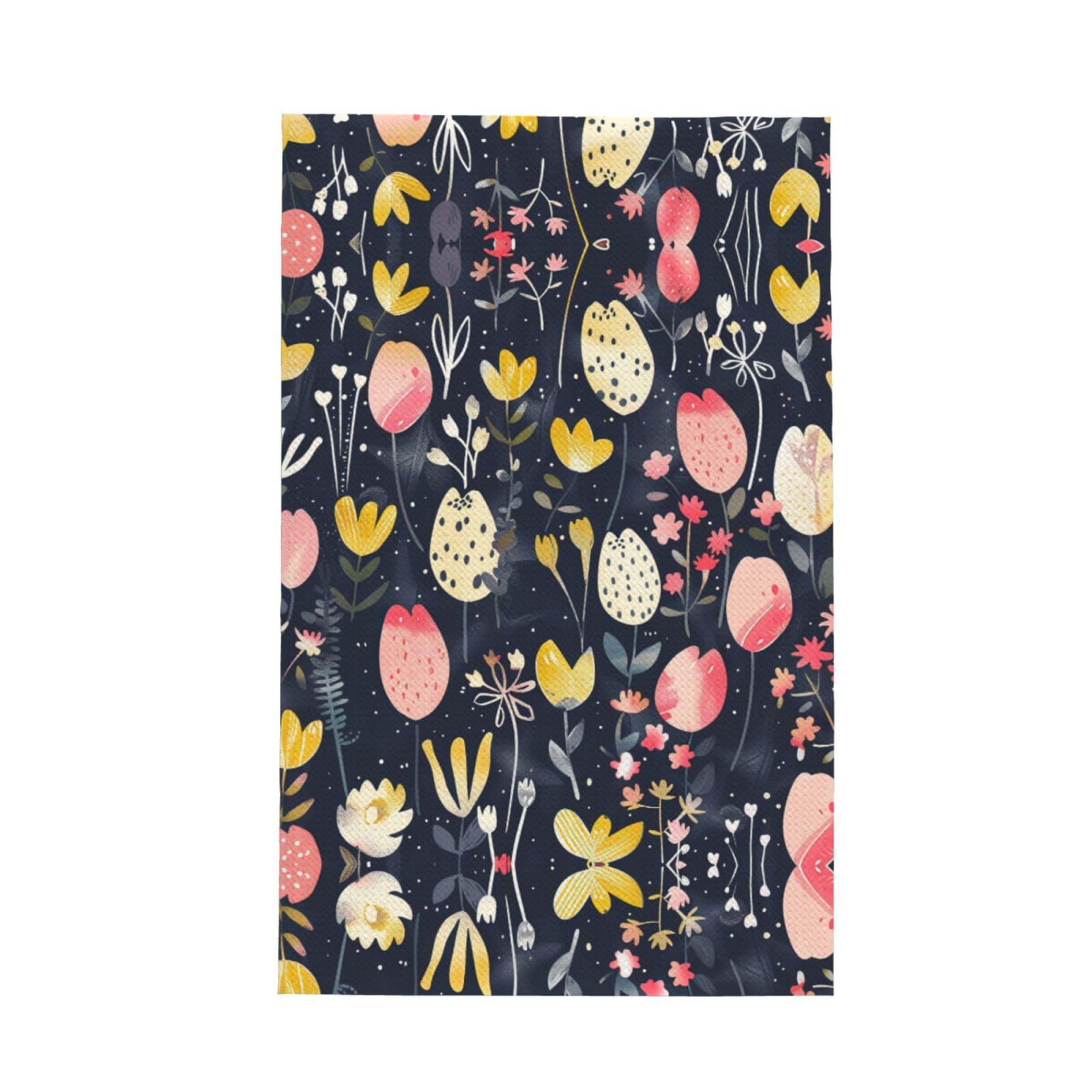 Xxahnbm Black Dusk Pink Yellow Tulips Print Waffle Kitchen Towel,Absorbent Hand Towel