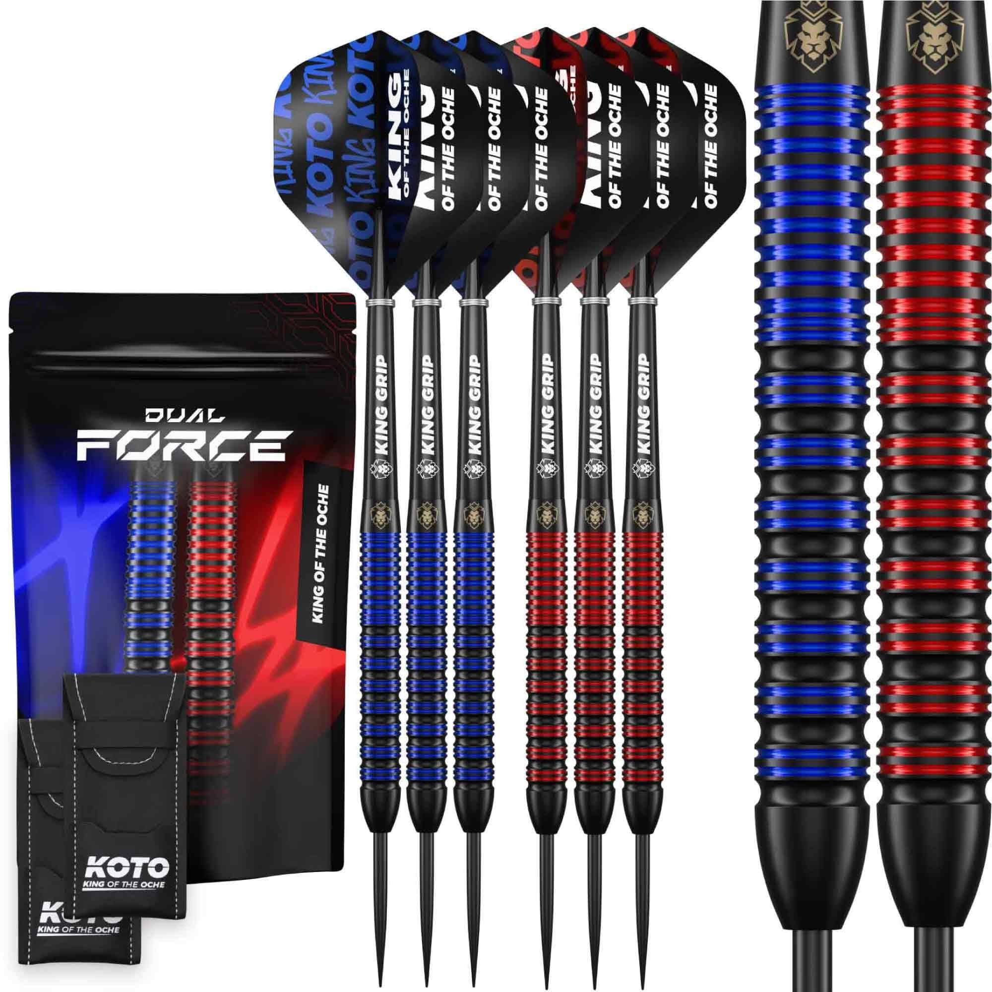 KOTO – Freccette Dual Force in Ottone 20g, Set Completo da 6 Pezzi con 2 Custodie, Perfetto per Principianti, Set di Freccette con Accessori