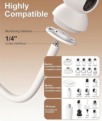 Miniatura 3 de Soporte de piso para monitor de bebé de altura ajustable de 82 pulgadas con cuello de cisne flexible, sin taladros y sin herramientas, base