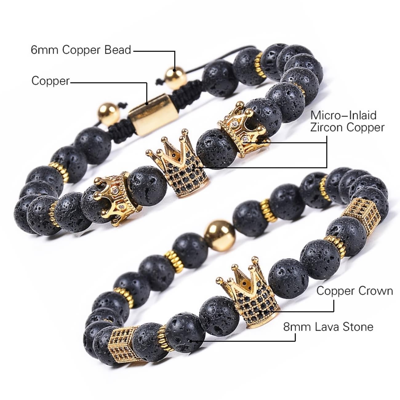 Schmuckarmbänder für Sie und Ihn, Naturstein-Surfer-Armband, Paar, 8 mm, für Damen und Herren – 18 cm