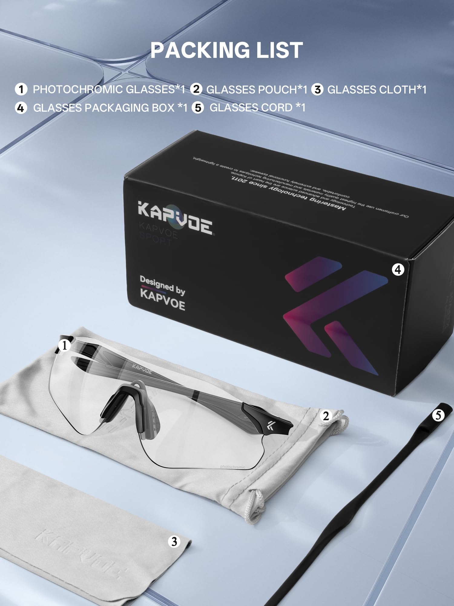 KAPVOE Occhiali da Sole Sportivi Fotocromatici Uomo Donna, Occhiali UV400 Senza Cornice 22g con Nasello in Silicone Regolabile, per Corsa Ciclismo Baseball Guida K108