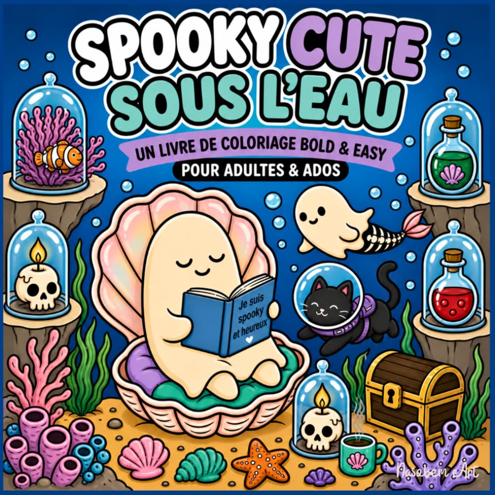 Spooky Cute Sous l'Eau: Un livre de coloriage Bold & Easy pour adultes et ados: 45 motifs cozy de fantômes mignons en mode bien-être sous-marin – Coloriage simple pour la détente et l'anti-stress