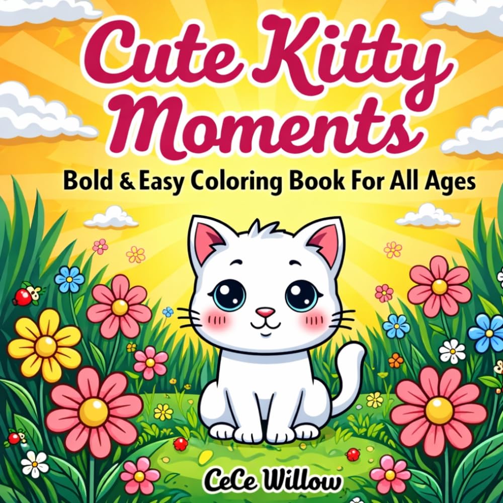 Cute Kitty Moments: A Stress-Relief Coloring Book for Adults and Teens Featuring Cute Kittens and Cozy Scenes Bold & Easy Coloring Book (Cute Animal Moments Coloring Book Series)