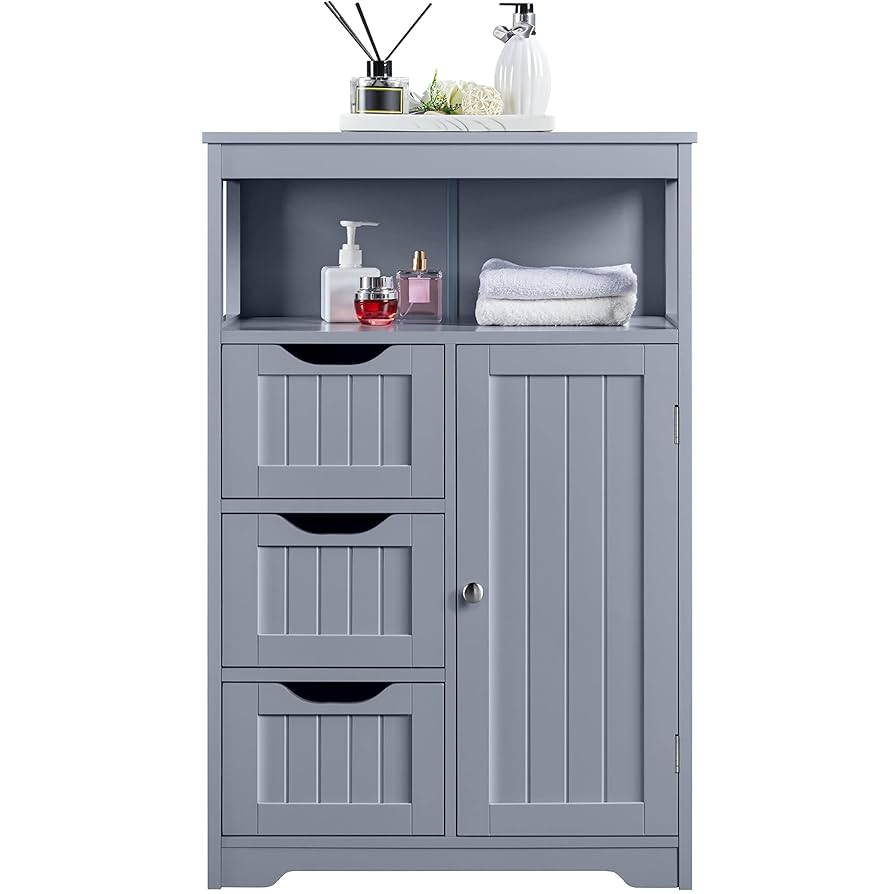 Yaheetech Bathroom Storage Units With Open Storage Shelf Free-standing Floor Cabinets Sideboard With 3 Drawers And 1 Door, Adjustable Shelf For Living Room Kitchen Entryway White